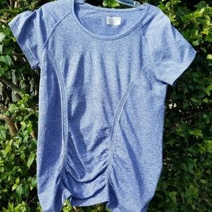 Athleta Fast Track Ruched Blue T-shirt Size Large